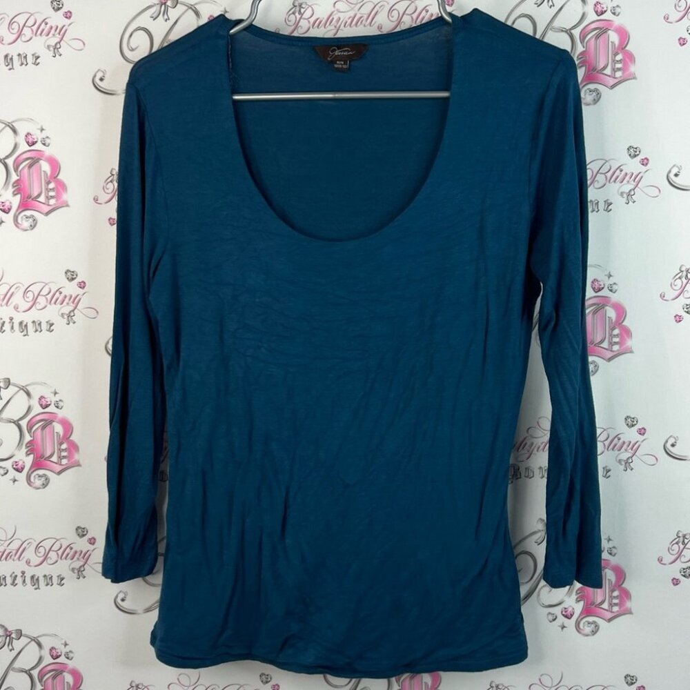 Jessica swoop neck blue Long Sleeve stretchy comfy royal blue Top